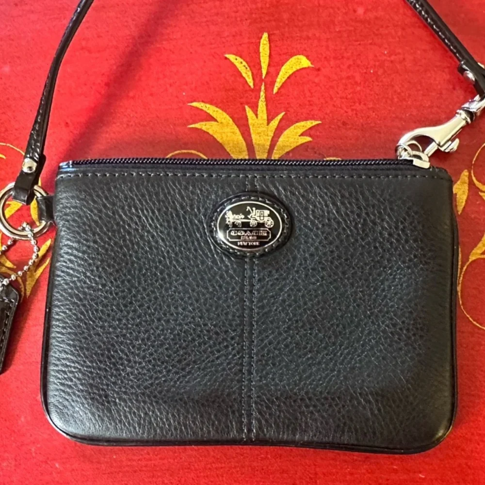 Coach Black Leather Pebble Wristlet